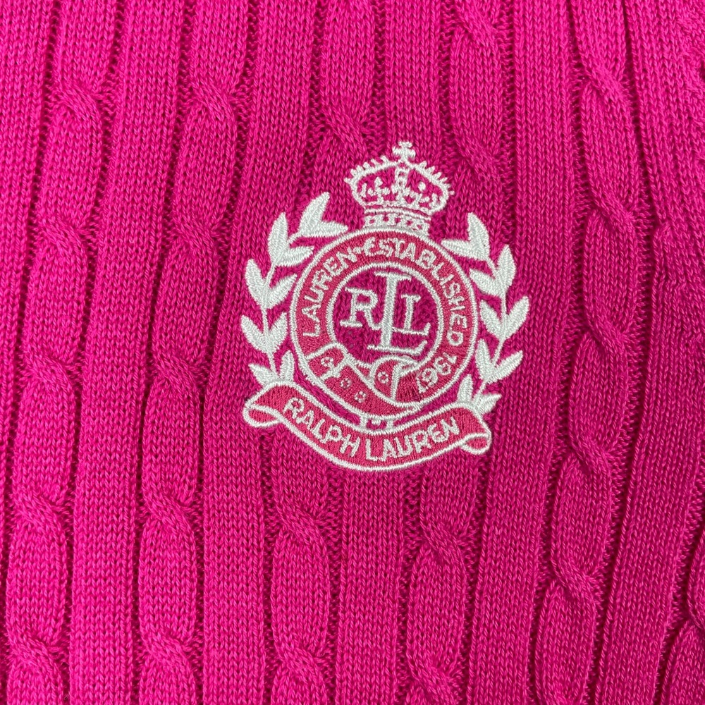 Lauren Active Ralph Lauren Full Zip Sweater Womens Large Pink Cable Knit Crest - Picture 6 of 11